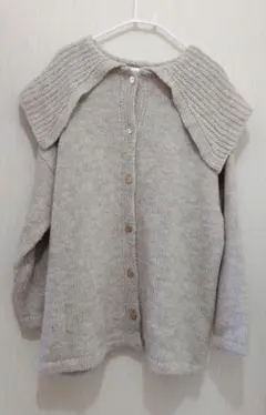 値下 グレイル ビッグカラーカーディガン ベージュ 大きな襟 ニットカーディガン