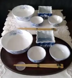 新品　青い花柄　陶器食器セット　2組