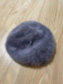 フェイクファー　ベレー帽　グレー