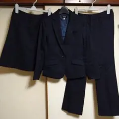 レディーススーツ　3点セット　ネイビー　ジャケット　パンツ　スカート　小柄サイズ