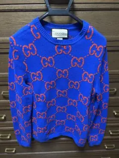 GUCCI グッチ ニット GGモノグラム ウール 長袖　メンズ　ニット　ブルーのサムネイル
