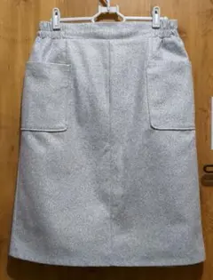 暖かスカート　裏地付き　ミドル　グレー　ポケット付き Lサイズ　ウエスト背面ゴム
