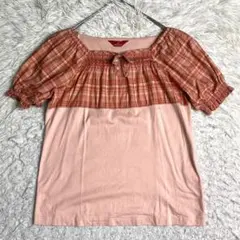 美品✨PINK HOUSE ブラウス パフスリーブ リボン チェック ピコフリルのサムネイル