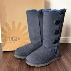 【UGG】　アグ　ムートン　ロングブーツ　ベイリーボタン　ネイビー　24cm