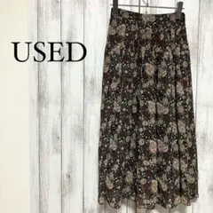 a0139【USED】花柄フレアスカート ロングスカート XS ブラック