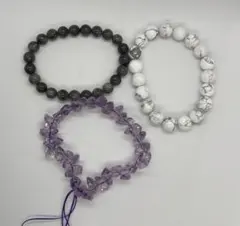 アメジストタンブルブル、ブラックラブラドライト、ハウライトの3本セット