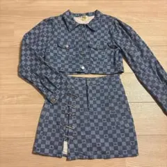 チェック柄 クロップドジャケット スカートセットアップ