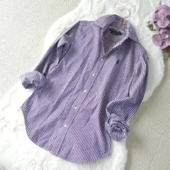 RALPH LAUREN ストライプ シャツ スリムフィット パープル 0サイズ