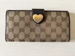 GUCCI ラブリーハート GGキャンバス 長財布 Wホック 濃茶 ゴールド金具