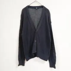 UNIQLO メッシュVネックショートカーディガン ネイビー L 綿100%