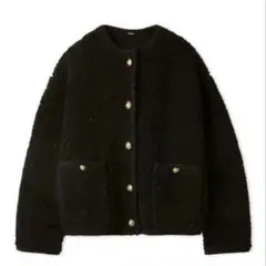 Mila Owen 金釦ノーカラーコンパクトラメニットジャケット