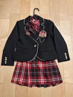 ネイビー・チェック柄ジャケットとスカートセット