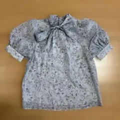 INGNI 花柄リボン付き半袖ブラウス　M グレー