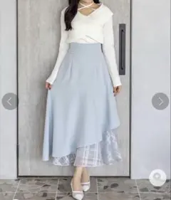 CLEAR BASIC シアーチェックドッキングアシンメトリースカート