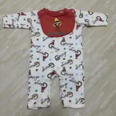 おさるのジョージ ロンパース 70cm 赤 裏毛 スタイ