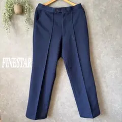 ファインスター　スラックスパンツ　XL　伸縮素材　ウエストゴム　日本製　ネイビー