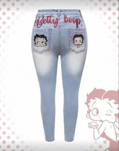 新品　大きいサイズベティ・ブープ刺繍デニムスキニーパンツ2XL