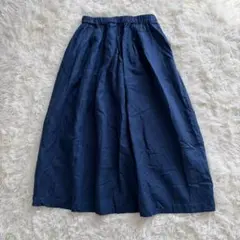 美品　スタンプアンドダイアリー　リネン　タックギャザースカート　ブルー