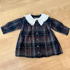 チェック柄フリル襟ワンピース　80