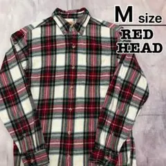 US古着　RED HEAD　フランネルシャツ　ホワイト　レッド　タータンチェック