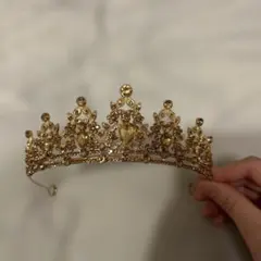 ゴールド ハート型クリスタル ティアラ