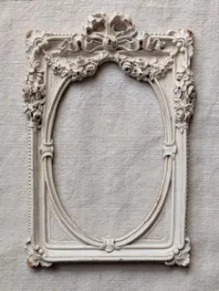 フランスアンティーク フォトフレーム 木彫り バラ リボン ホワイトペイント