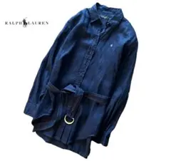 LAUREN ラルフローレン 麻 リネン 長袖シャツ チュニック 紺 2WAY