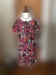 【JILL STUART】花柄 半袖 ミニワンピース レッド系