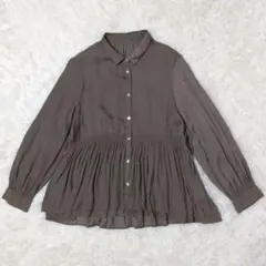 a.v.v プリーツ切替ブラウス ブラウン L 長袖