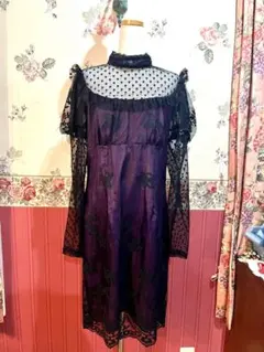 ぽっか様専用　ANNA SUI 紫色 ドット柄レース襟 ワンピース 新品タグ付き