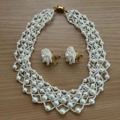 フェイクパール ビーズ ネックレス・イヤリング セット