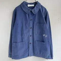 70s フレンチ カバーオール ワークジャケット ユーロ ヴィンテージ 古着 青