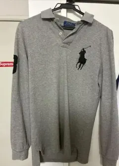 グレー 長袖ポロシャツ 馬刺繍