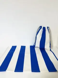 ストライプ柄のランチョンマット&給食袋　ブルー