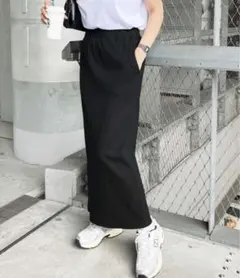 スカート -3kg見え！すっきりリブタイトロングスカート