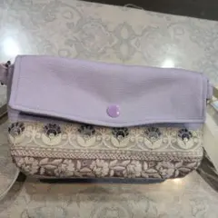インド刺繍リボン。藤色帆布のスマホポシェット