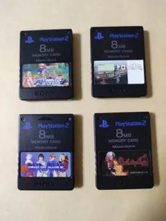 4枚 PS2 ソニー純正 メモリーカード 8MB シール貼付 ブラック