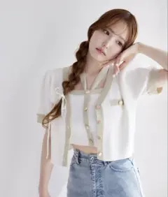 ナイスクラップ 配色ニットラメカーディガン＆ビスチェセット