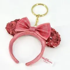 新品 Disney ディズニー ミニー耳カチューシャ ピンク キーホルダー