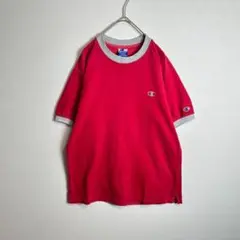 ChampionリンガーTシャツ　半袖　Mサイズ　刺繍タグ　刺繍ロゴ　レッド　赤