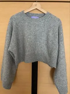 wee9s グレー クロップドニットセーター