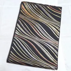 A◆着物くつろぎ 流れ模様 金糸 黒色 六通 正絹 フォーマルな名古屋帯