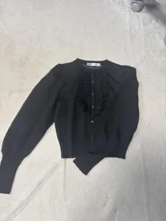 ZARA シースルーフリルカーディガン　 長袖カーディガン ブラック