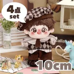 4点セット ぬい服 10cm 探偵 チェック柄 ブラウン ぬいぐるみ用