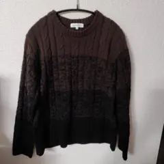 ケーブル編み長袖ニットセーター ブラウン・ブラック