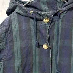 ニームNIMES緑チェックモッズコートM通勤きれいめ綿100％体型カバー細見え