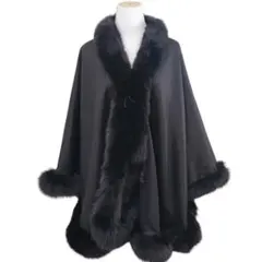 美品 SAGA FURS サガファーズ カシミア100 フォックス ラビット SAGA FURS カシミア100％ フォックスファー ポンチョ ケープ グレー