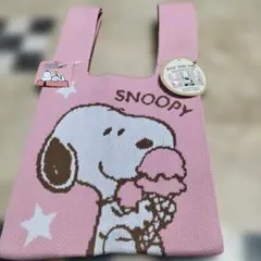 スヌーピーニットトートバッグ　ピンク