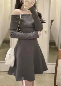 GRL オフショルダーニットフレアワンピース[dr661]