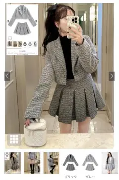 フリージアラメツイードジャケットプリーツミニスカートセットアップ[dk1317]